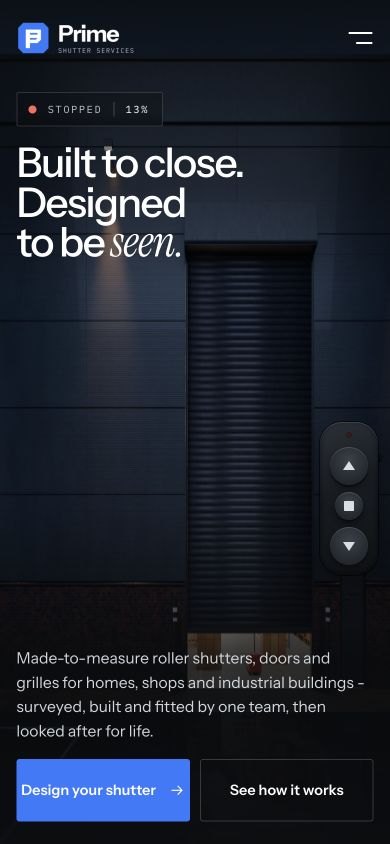Actual mobile screenshot of PRIME Shutter Services